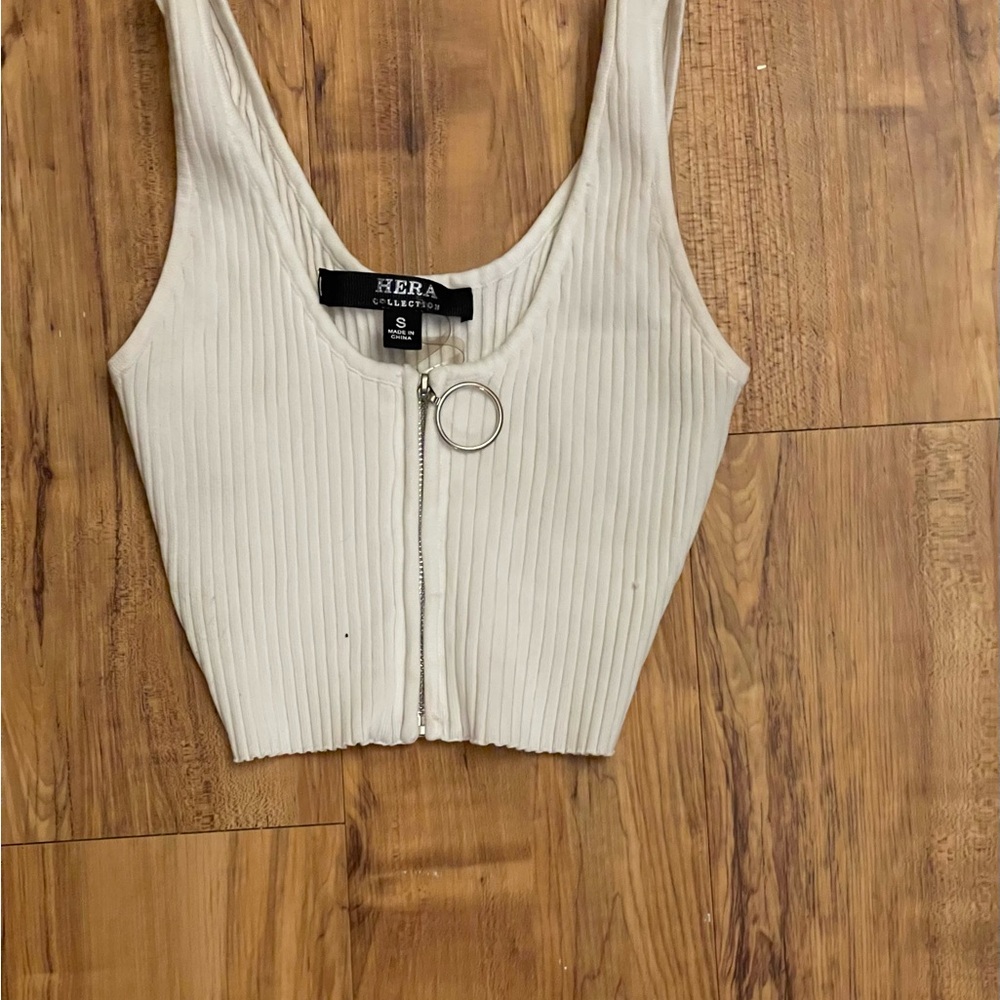 Hera Collection Tan Ribbed Sleeveless Crop Top